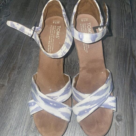 Preowned Womens Toms Peep Toe Chambray Wedge sandals 7.5 - Picture 11 of 14